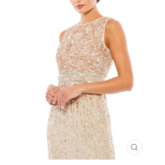 Mac Duggal High Neck Sleeveless Midi Nude Sequins Cocktail Dress SZ 0 NWT - Picture 1 of 9